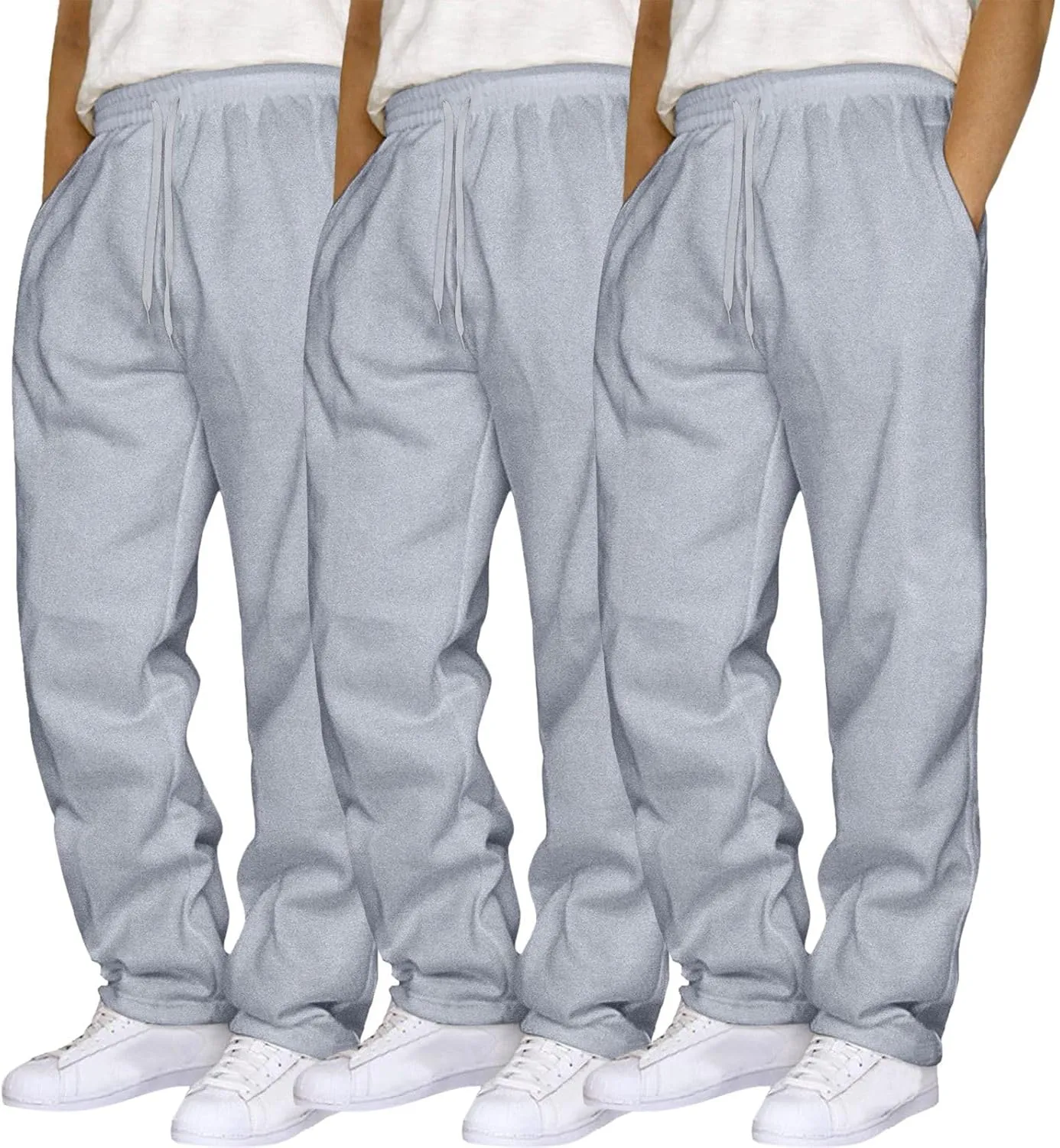 3 Pack Men's Sweatpants Solid Pants Straight Leg Loose Fit Summer Spring Elastic Waist Trousers with Pockets