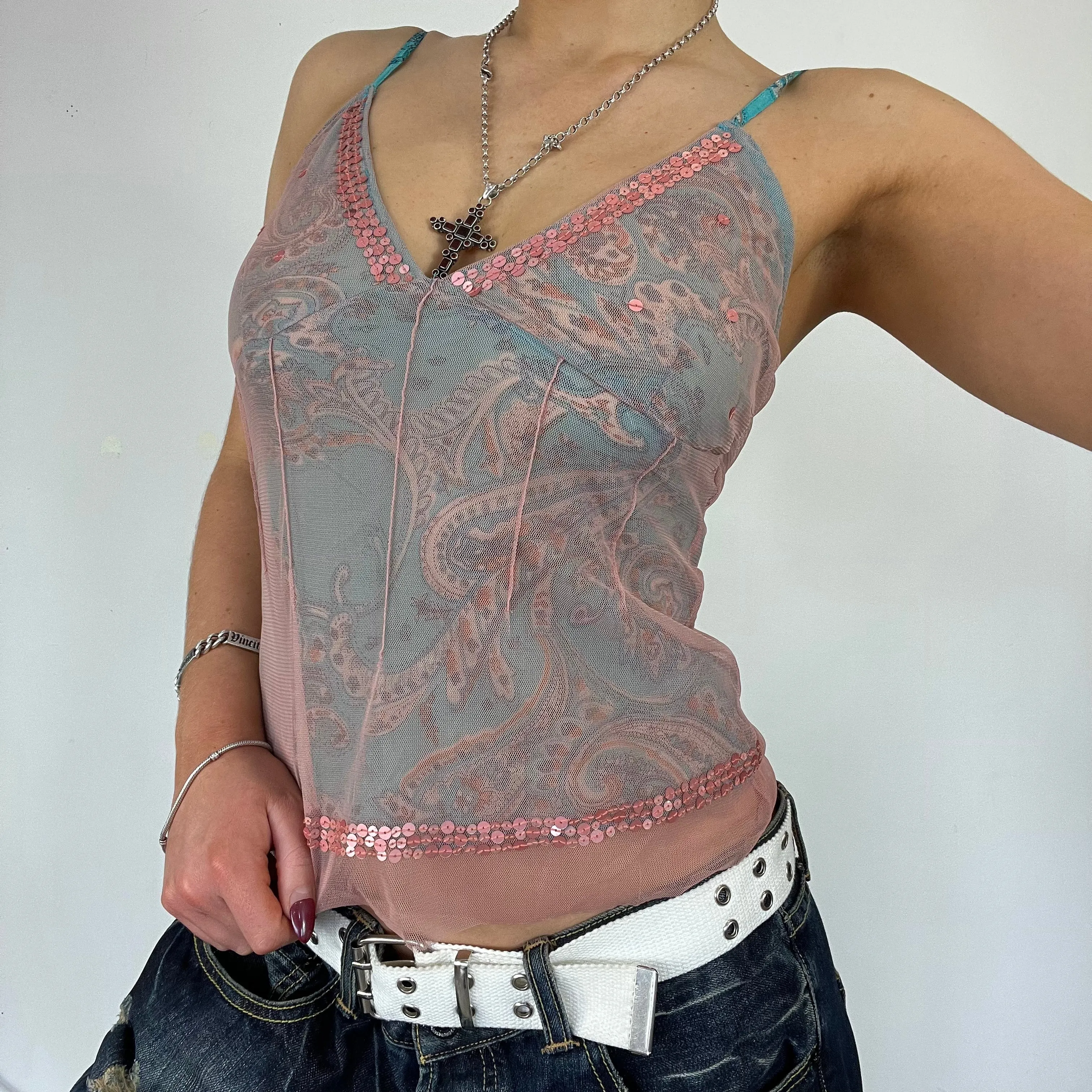 90s graphic mesh cami - Size S
