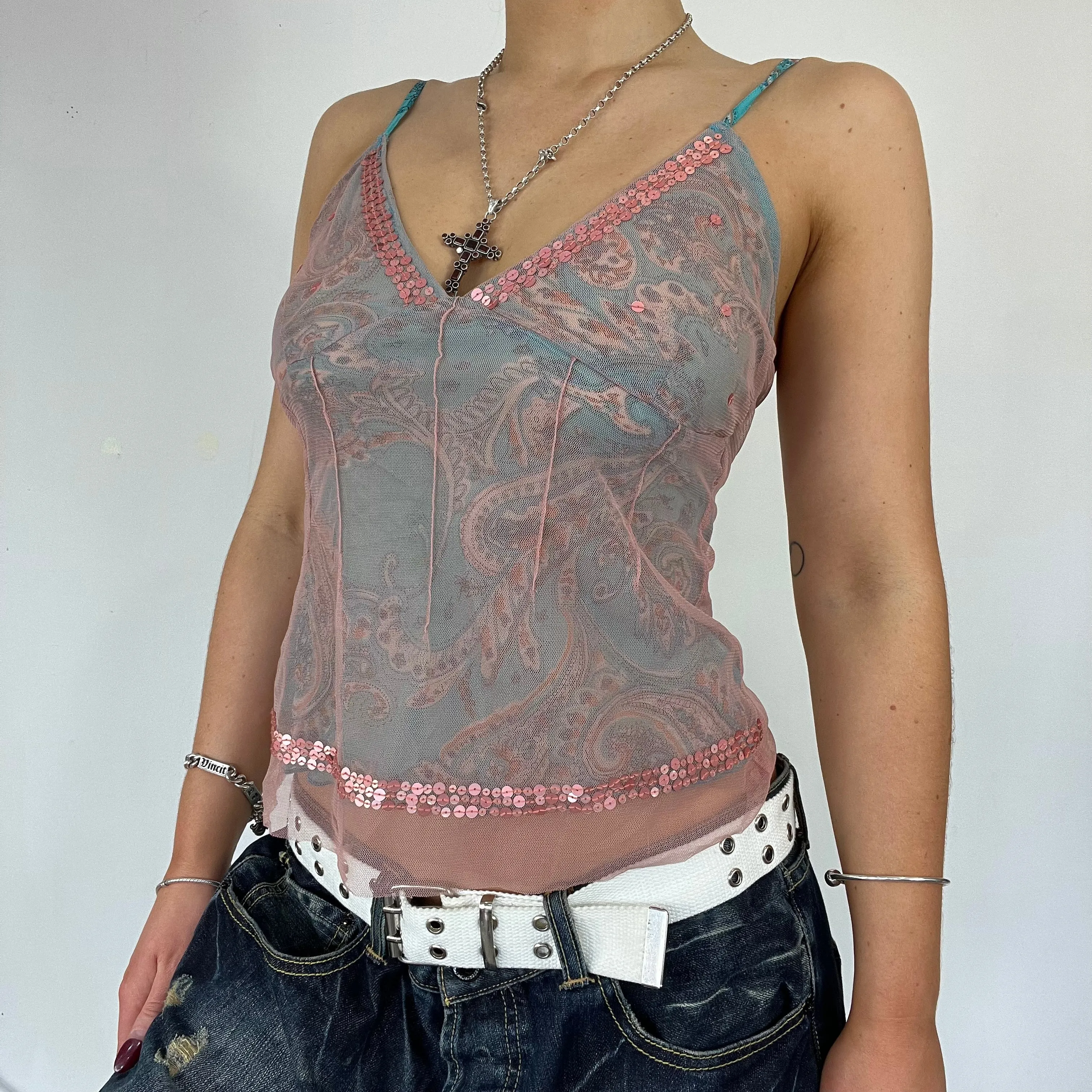 90s graphic mesh cami - Size S