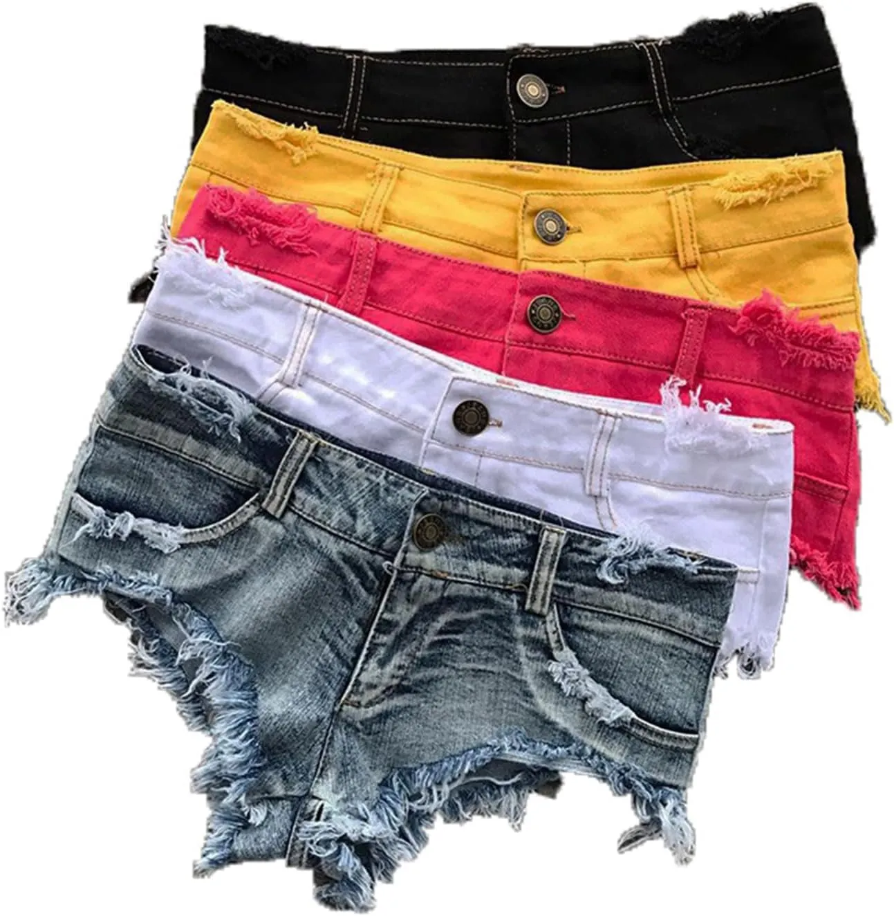 Andongnywell Women's Summer High Waist Ripped Short Jeans Frayed Raw Hem Denim Shorts Casual Stretch Jean Shorts with Holes