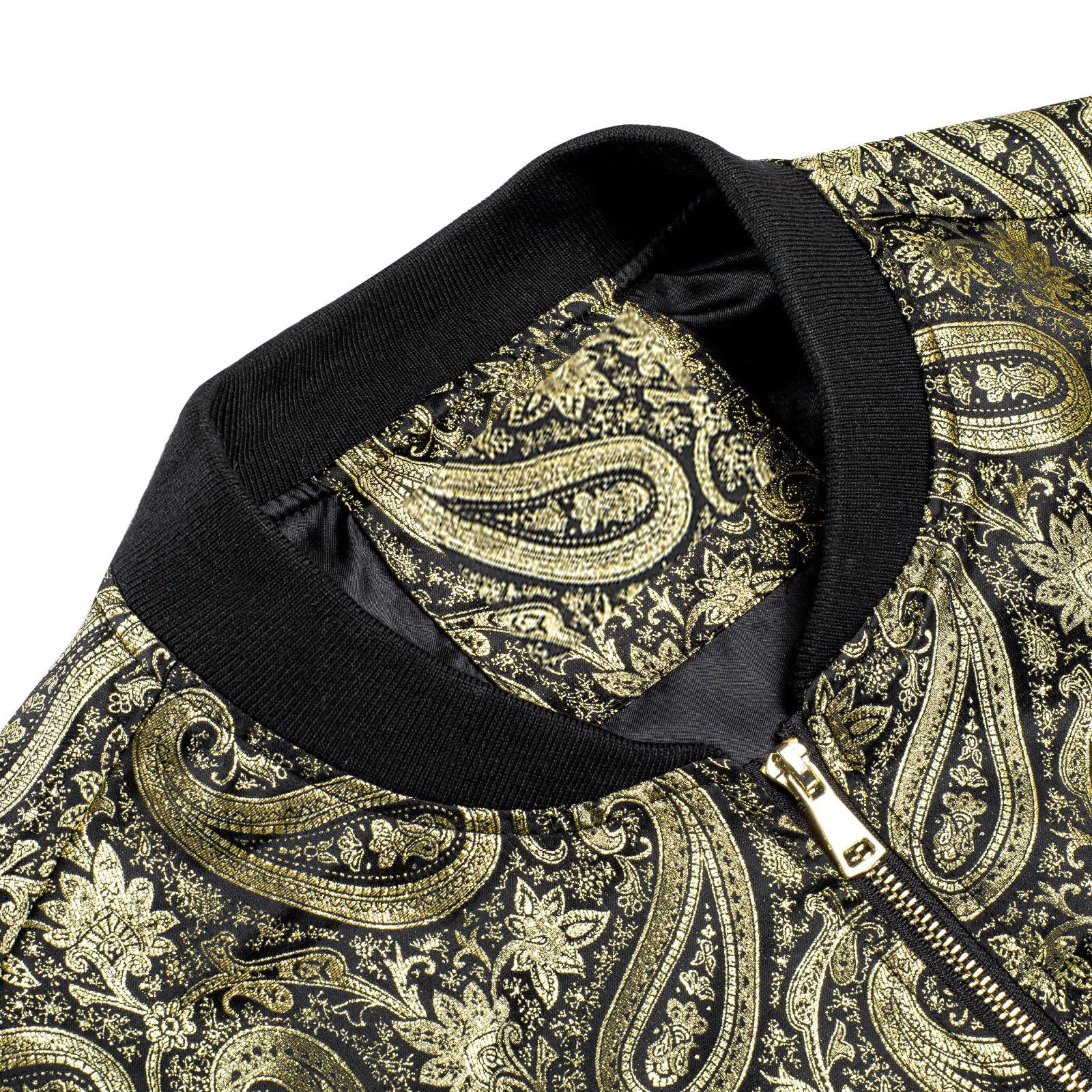 Black Golden Paisley Men's Zipper Thin Woven Jacket