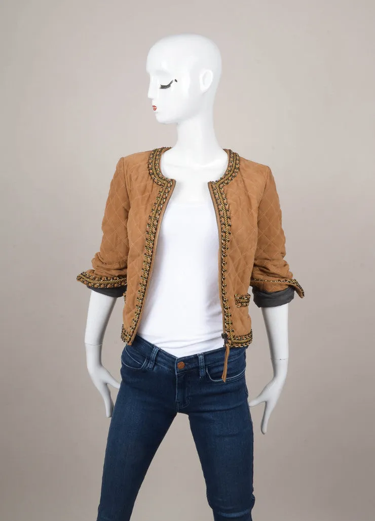 Brown Quilted Suede with Chain Embellishment