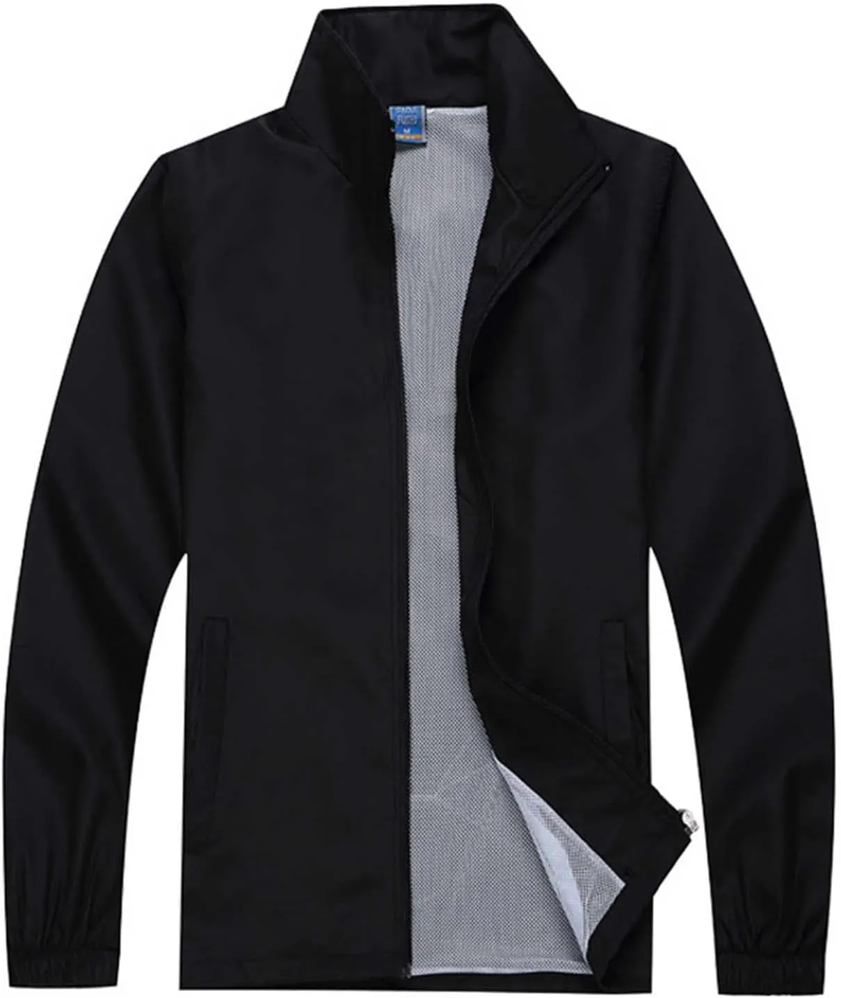 Cambkatl Men's Sports Coat, Full Zipper Stand Collar Long Sleeve Outwear Jacket with Mesh Liner & Pockets
