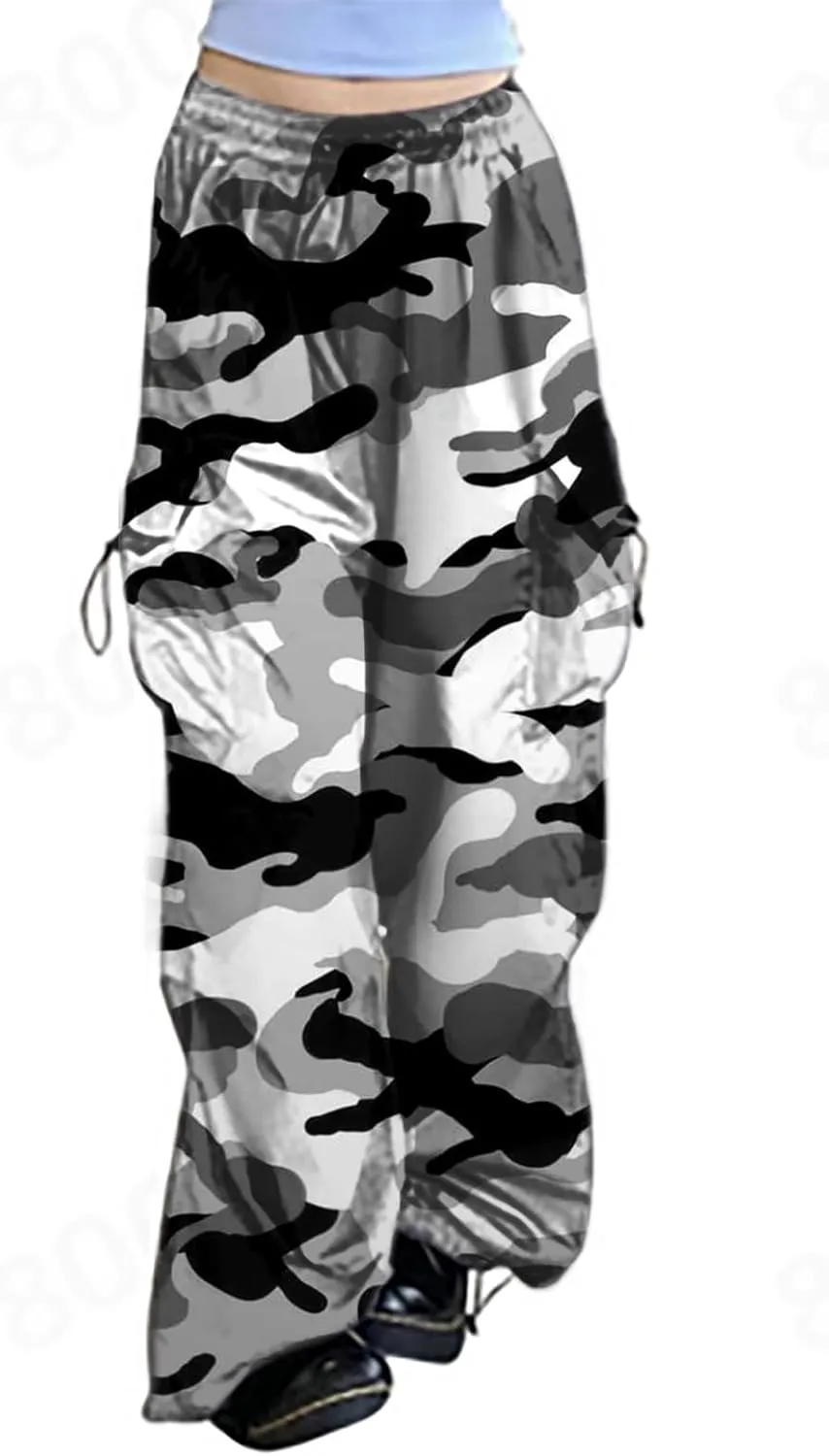 Camo Cargo Pants Women Wide Leg Parachute Sweatpant High Waisted Flowy Baggy 2024 Summer Teen Girl Y2K Trendy Clothes