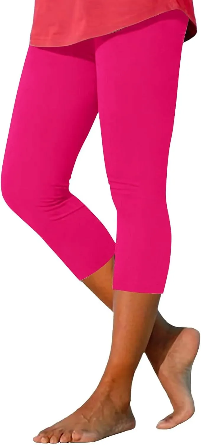 Capri Leggings for Women 3/4 Length High Waisted Yoga Pants Elastic Comfy Summer Travel Casual Cropped Solid Capris