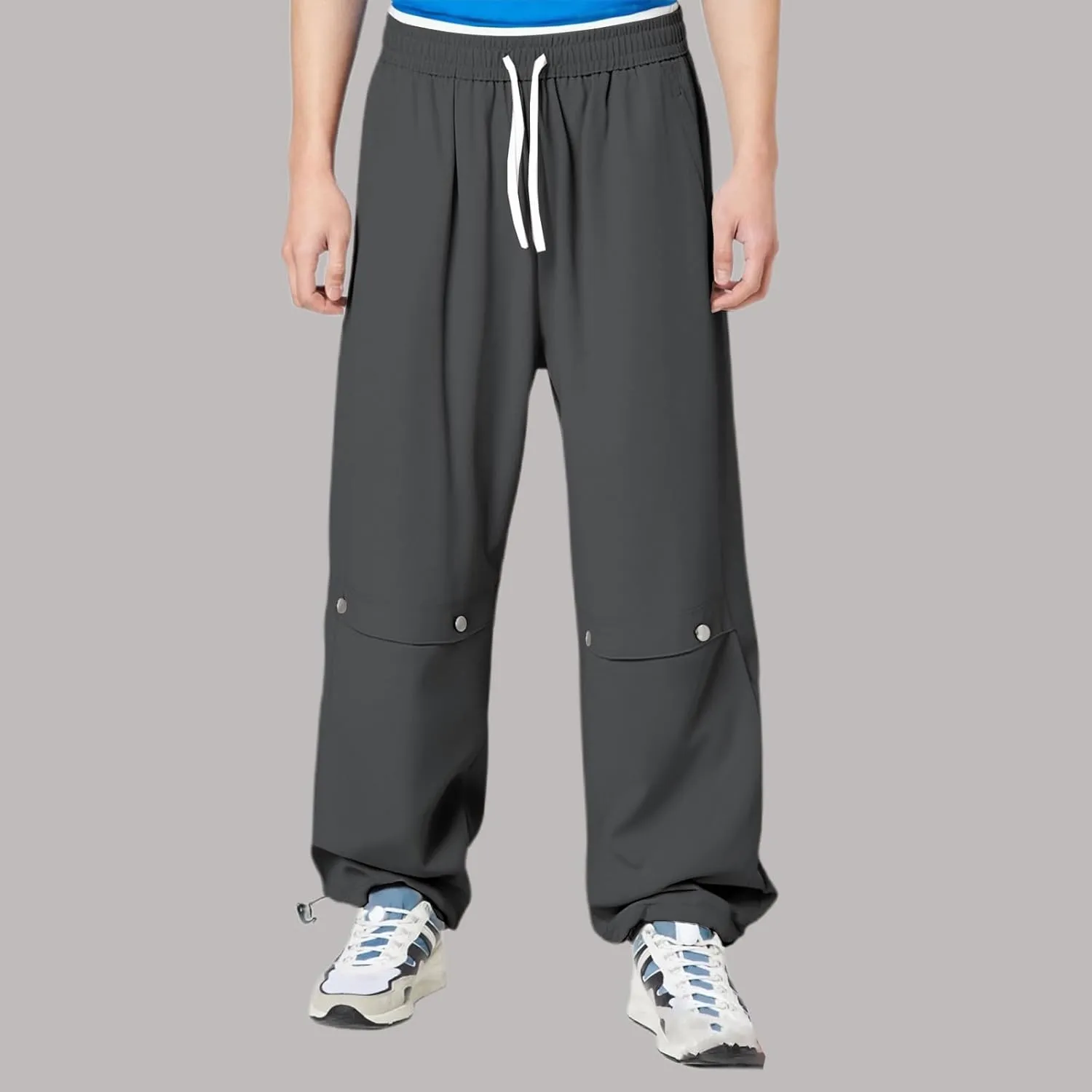Casual Pants for Men Baggy Fit Plus Size Trousers Straight Wide Leg Elastic Waist Drawstring Summer Sweatpants