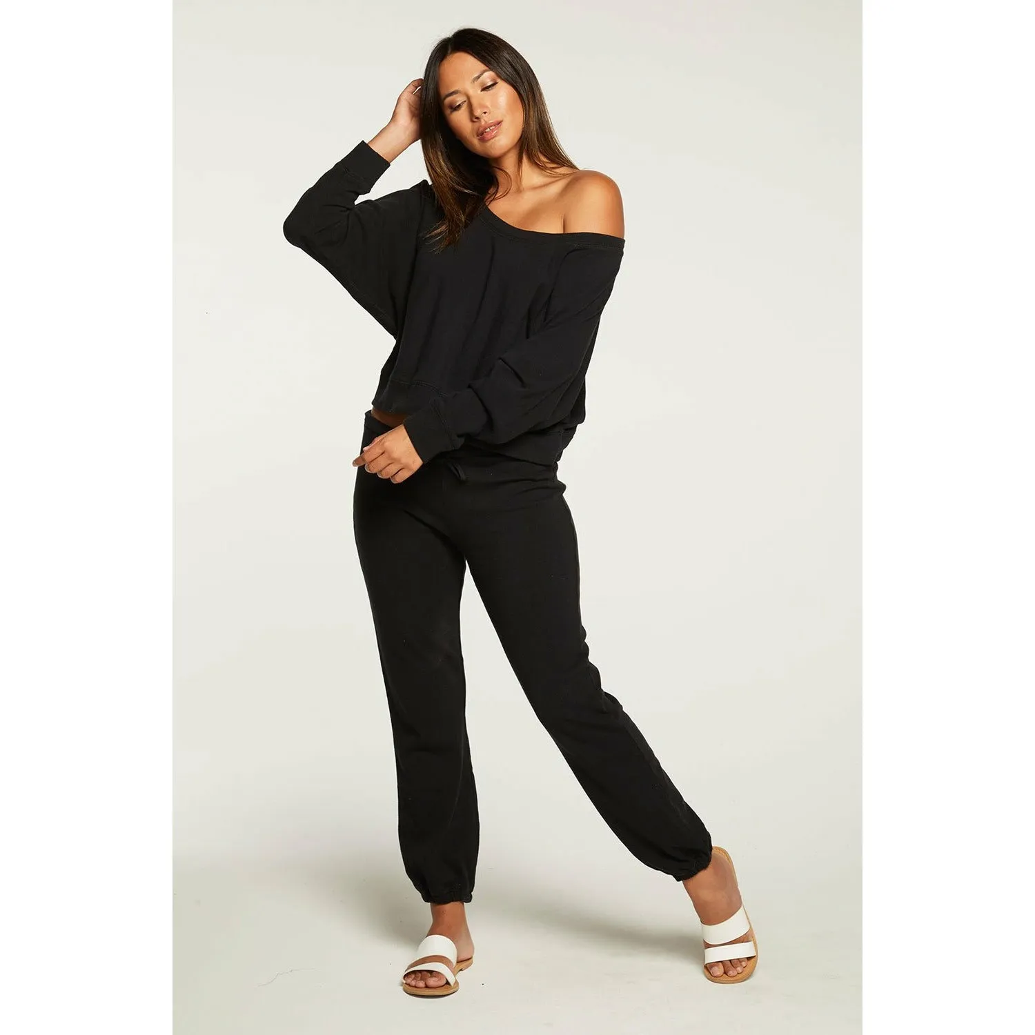 Cotton Fleece Cropped Batwing Raglan Pullover