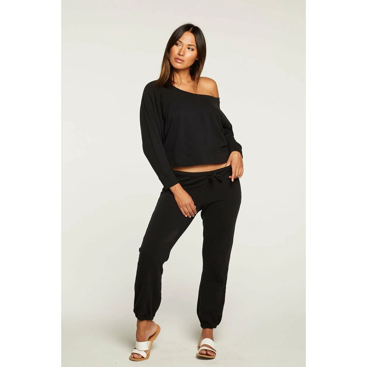 Cotton Fleece Cropped Batwing Raglan Pullover