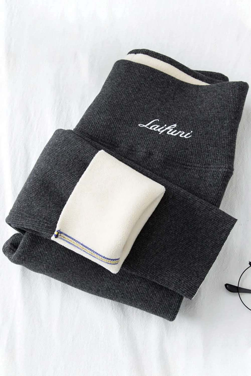 Fleece Lined Ribbed Knit High Waist Leggings