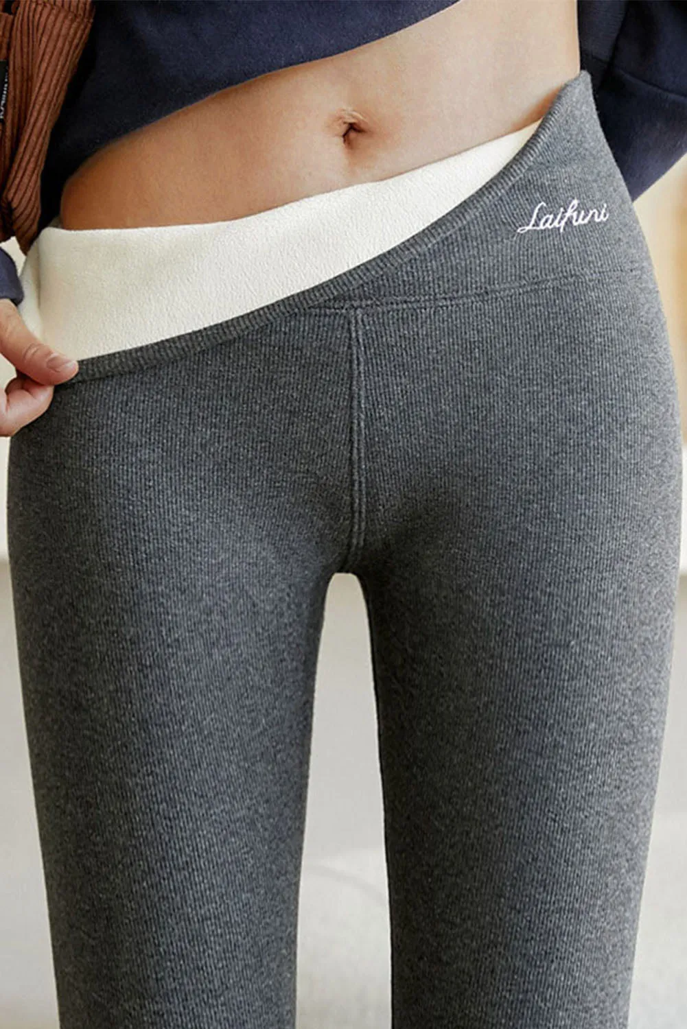 Fleece Lined Ribbed Knit High Waist Leggings