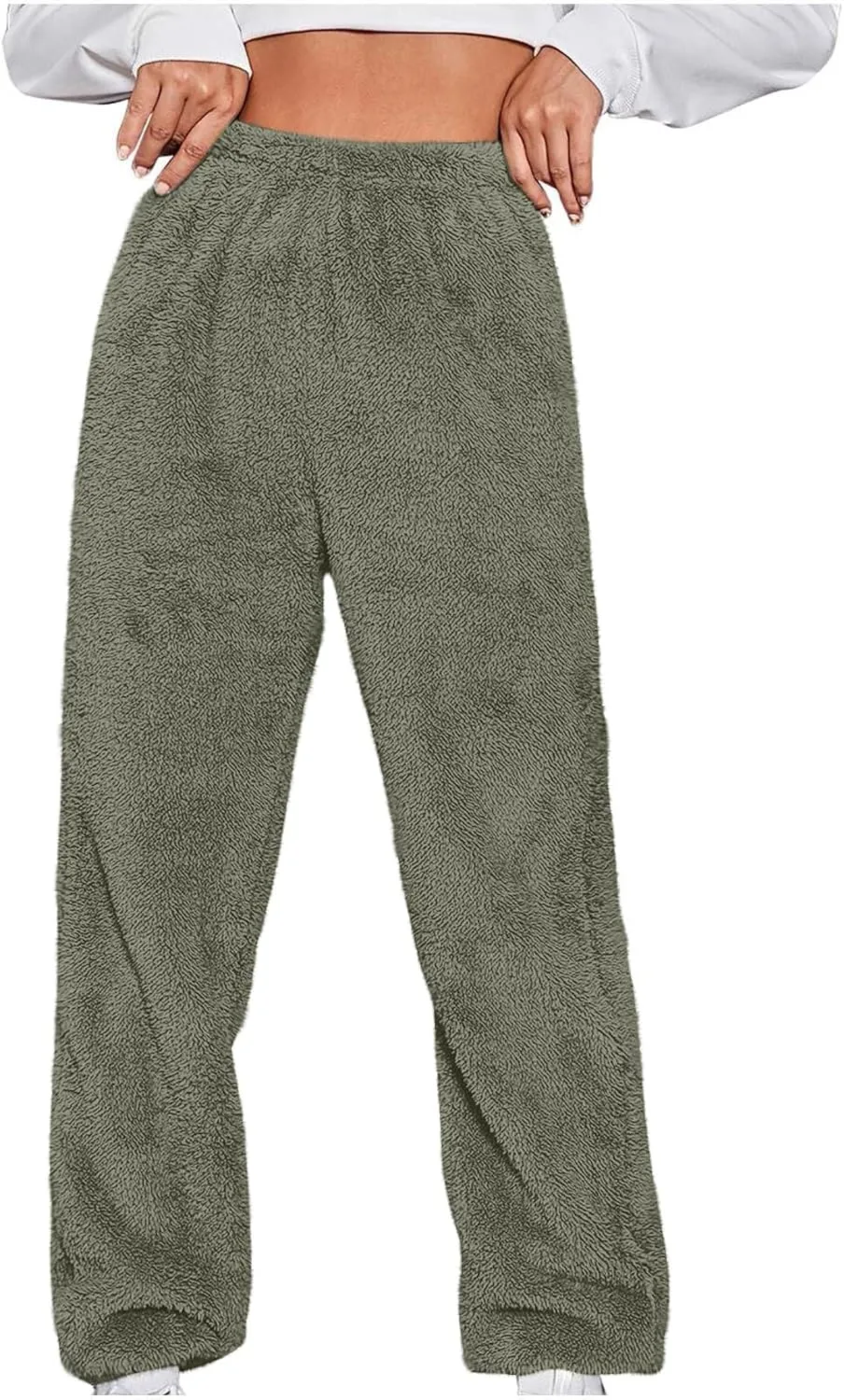 Fleece Lined Sweatpants for Women Winter Sherpa Lined Joggers Elastic Hight Waist Cinch Bottom Fall Fashion Outfits