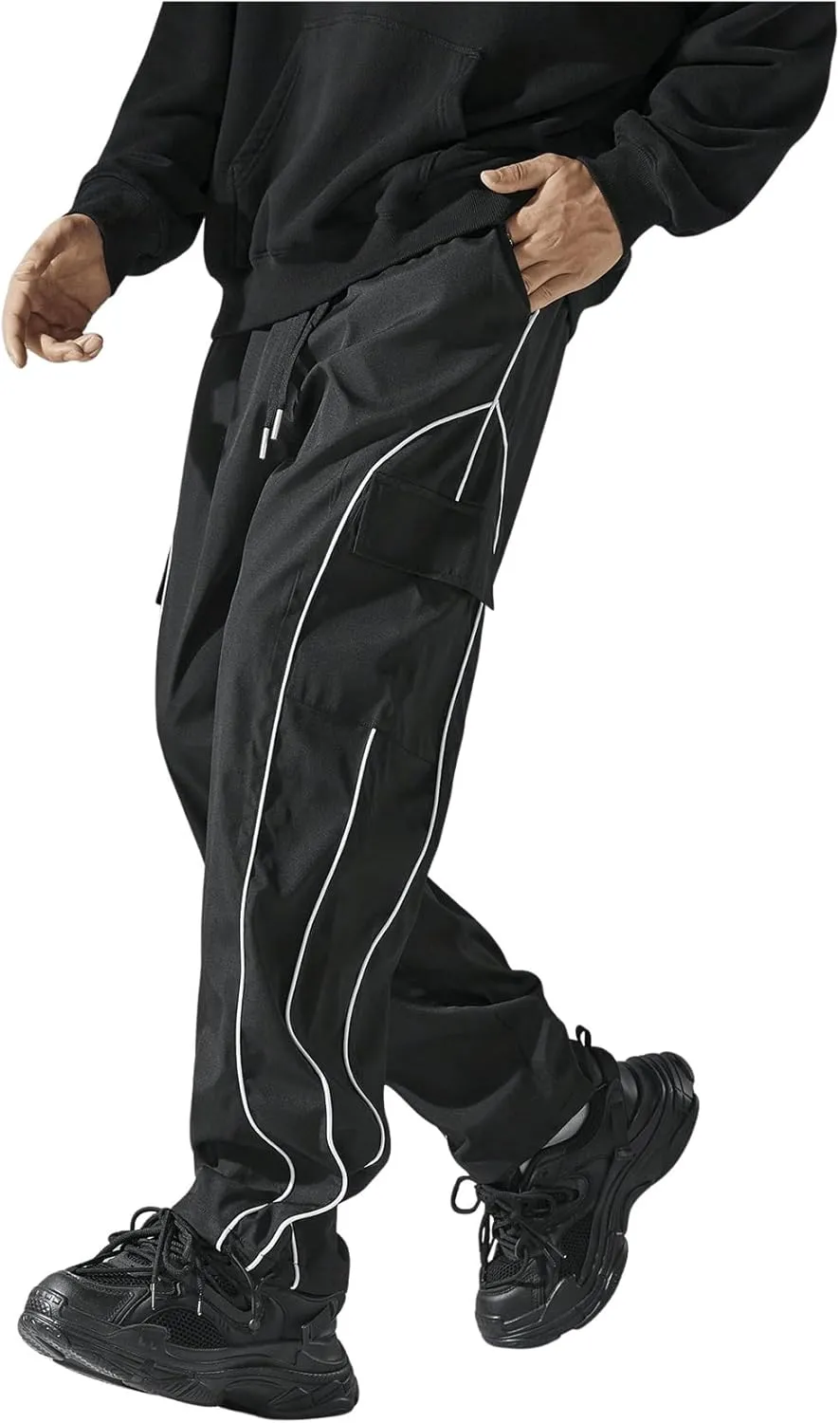 GORGLITTER Men's Baggy Cargo Pants Contrast Piping Y2k Joggers Track Pants with Pockets