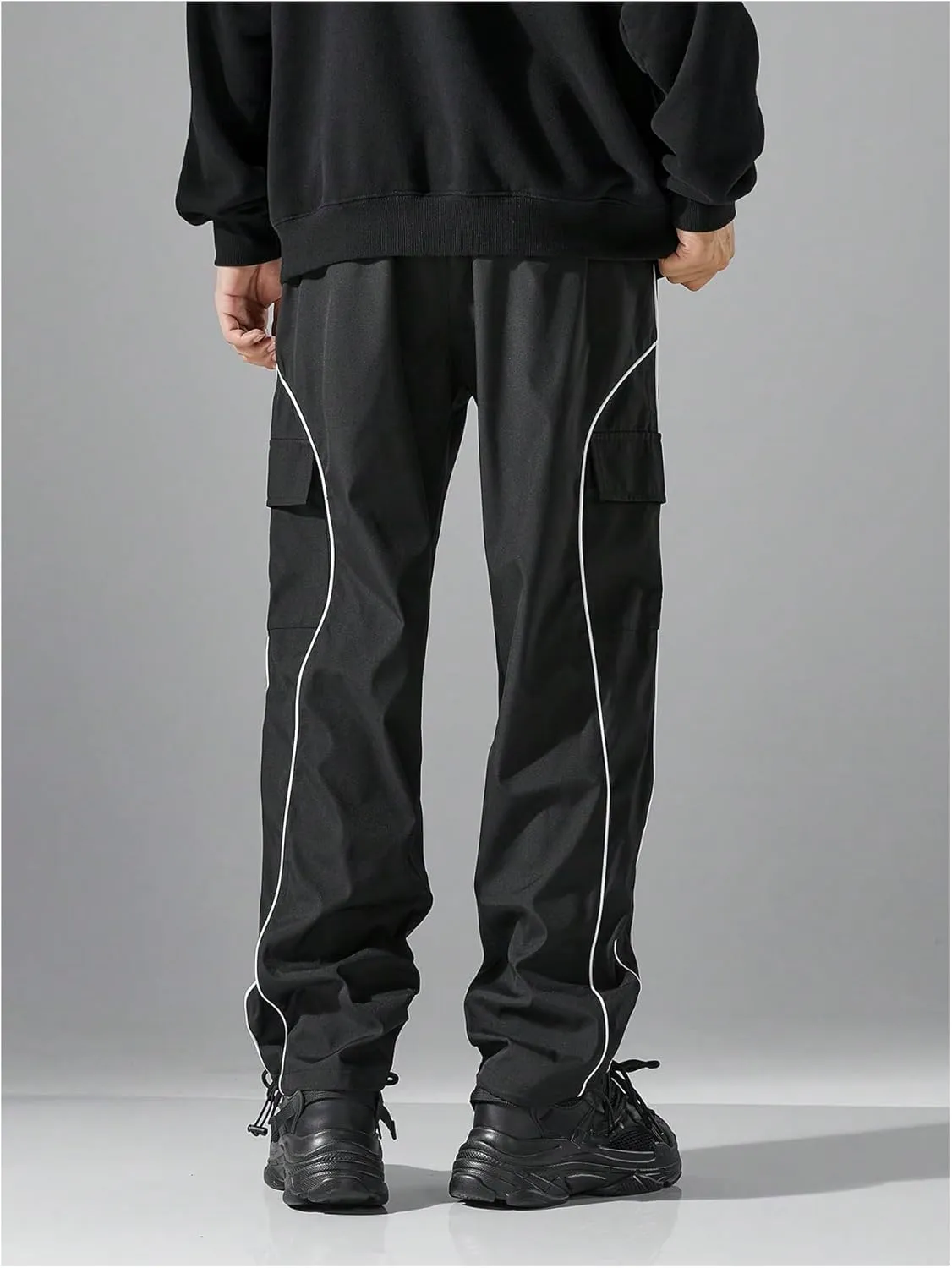 GORGLITTER Men's Baggy Cargo Pants Contrast Piping Y2k Joggers Track Pants with Pockets