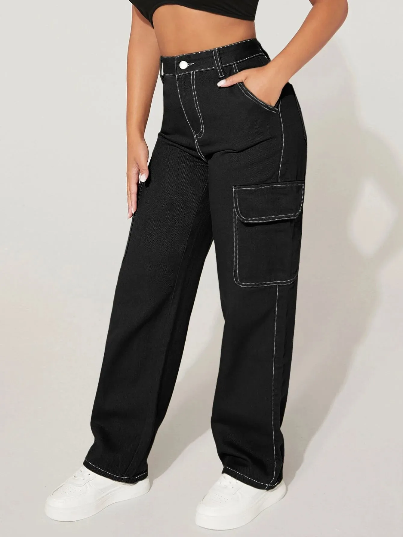 High Waist Long Length Cargo Pants