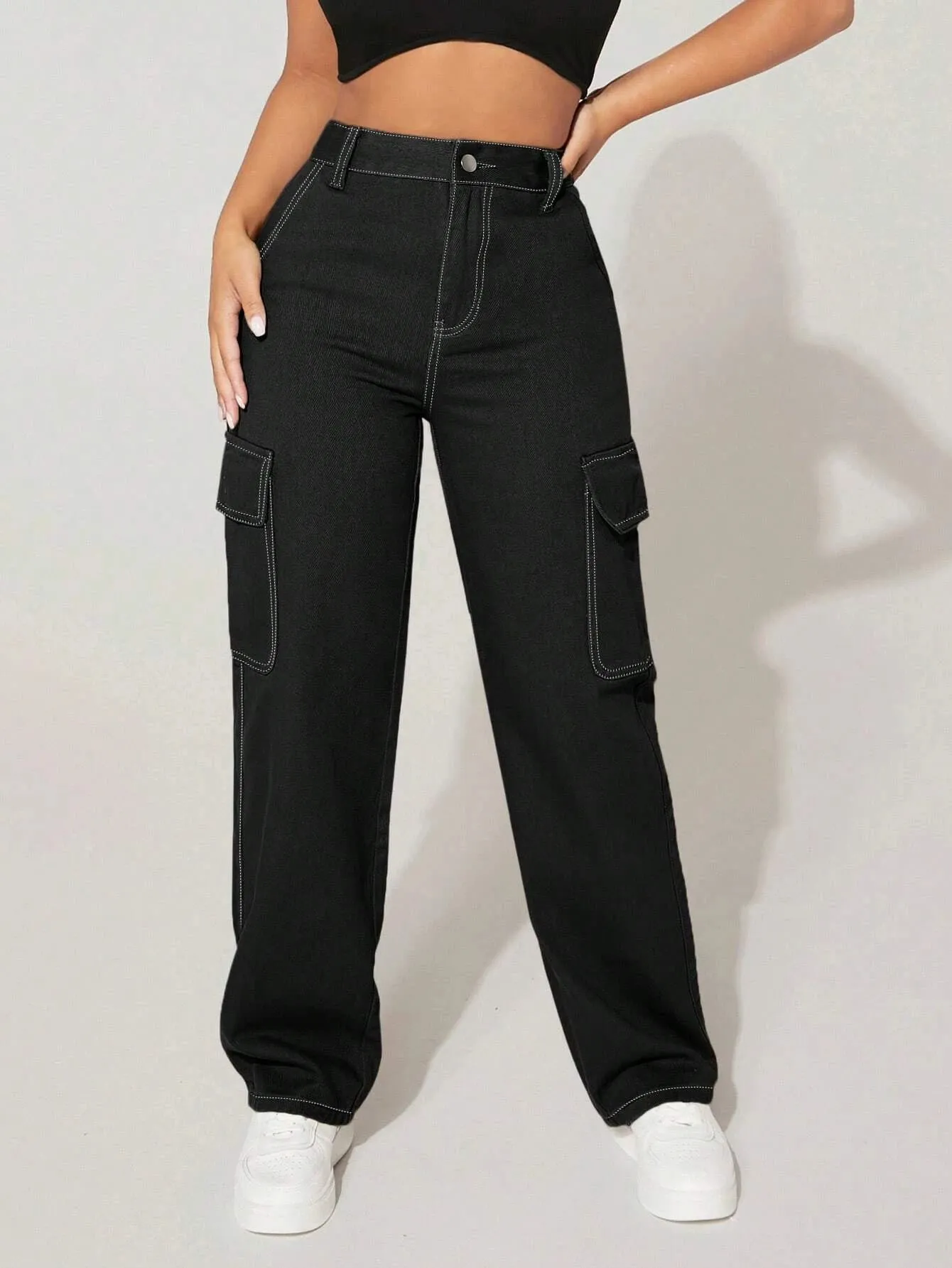 High Waist Long Length Cargo Pants