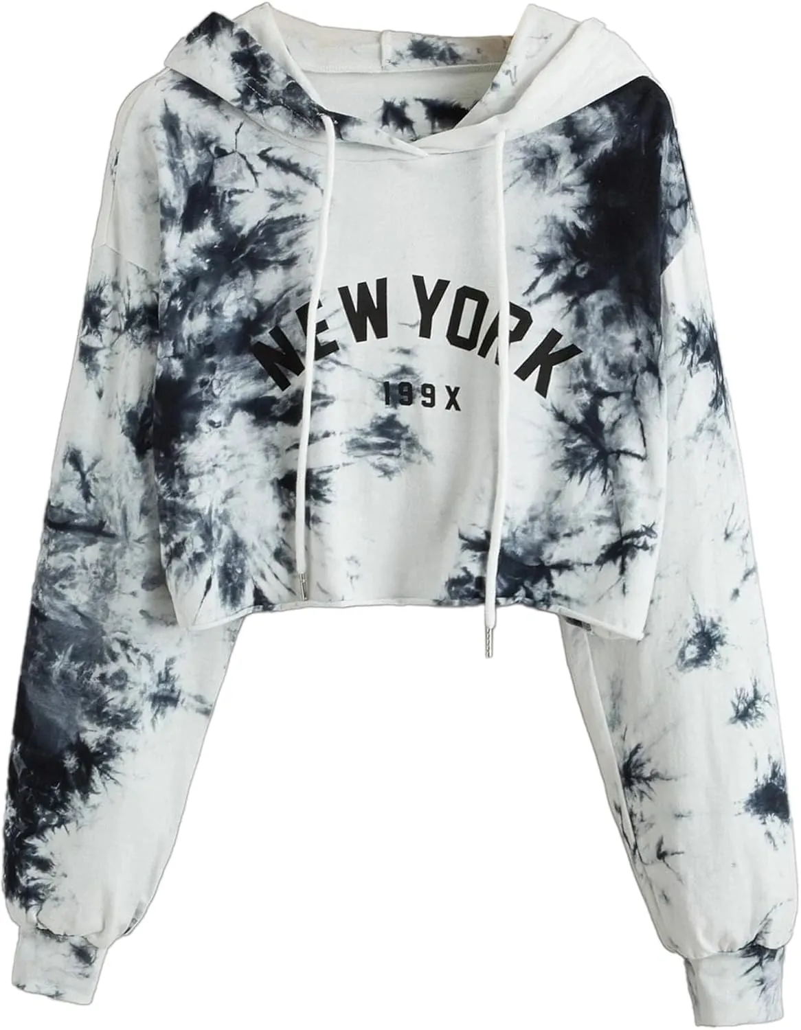 Hilinker Women's Tie Dye Crop Hoodies Casual Cute Graphic Long Sleeve Pullover Tops