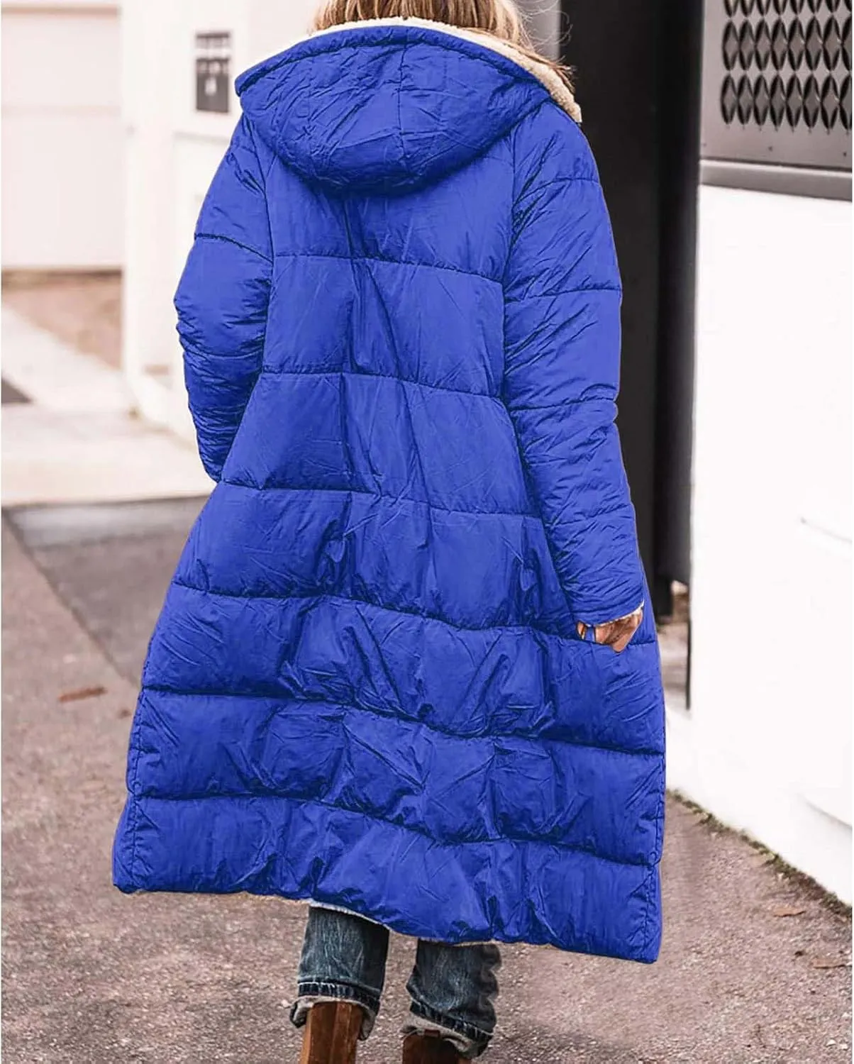 Long Sleeve Zip Puffer Jacket Coat Double Faced Long Sleeve Hooded Down Jacket With Faux Fur Removable Hood Womens