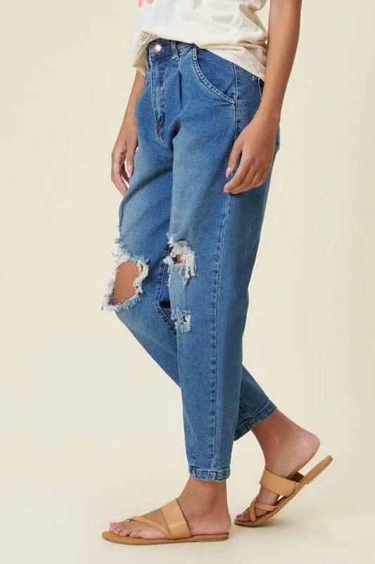 Medium Stone Distressed Slouchy Jeans - Vibrant M.i.U