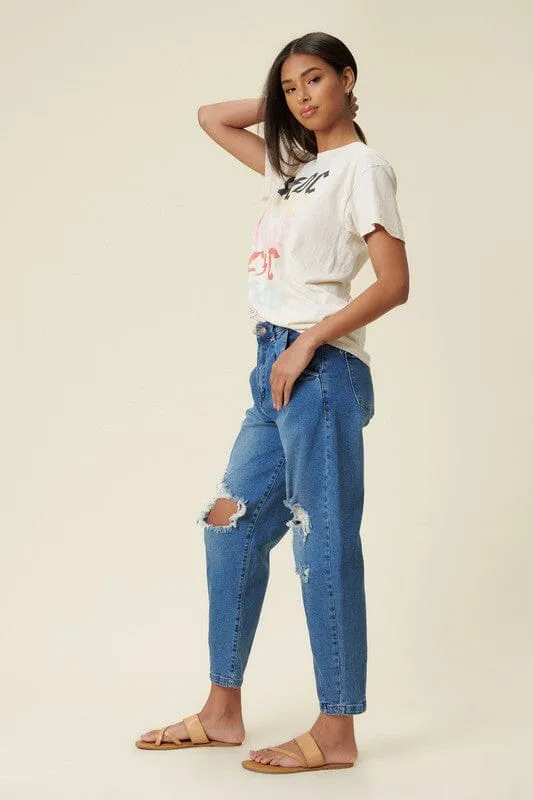 Medium Stone Distressed Slouchy Jeans - Vibrant M.i.U