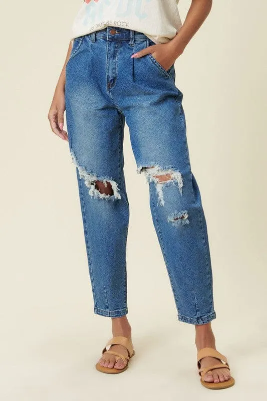Medium Stone Distressed Slouchy Jeans - Vibrant M.i.U