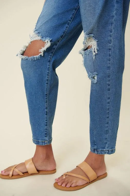 Medium Stone Distressed Slouchy Jeans - Vibrant M.i.U