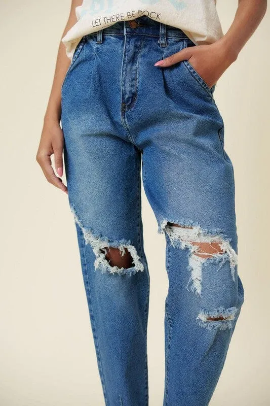 Medium Stone Distressed Slouchy Jeans - Vibrant M.i.U