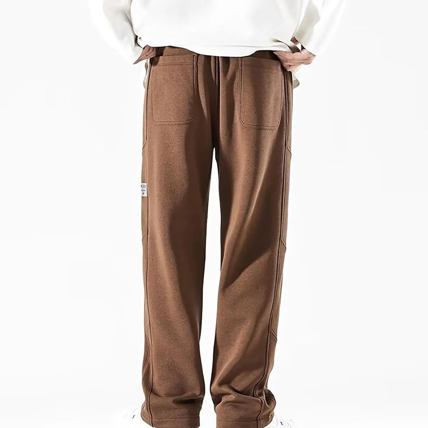Mens Baggy Cargo Corduroy Pants Wide Leg Loose Fit Drawstring Sweatpants Elastic Waist Open Bottom Casual Pants
