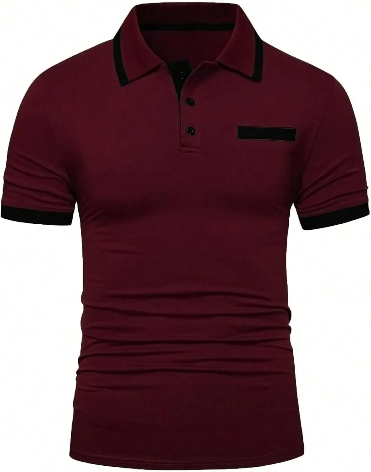 Men's Button Color Block Golf Shirts Short Sleeve Collared Shirt with Pocket