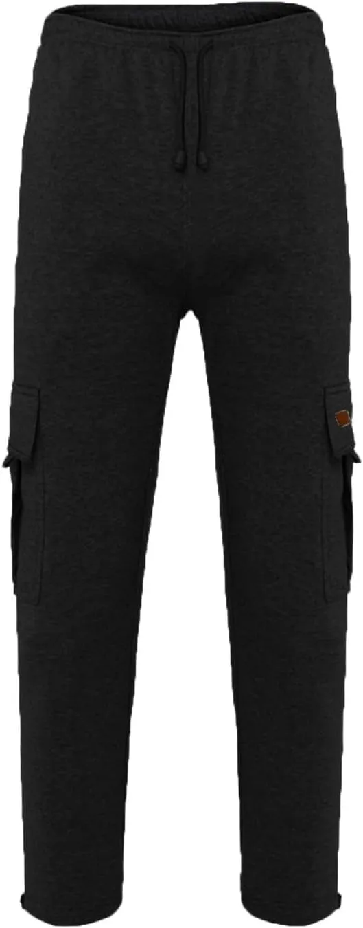 Men's Cargo Sweatpants Heavyweight Fleece Joggers Loose Fit Open Bottom Workout Athletic Pants with Pockets