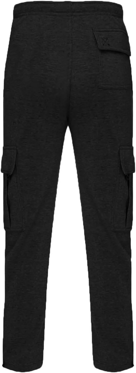 Men's Cargo Sweatpants Heavyweight Fleece Joggers Loose Fit Open Bottom Workout Athletic Pants with Pockets