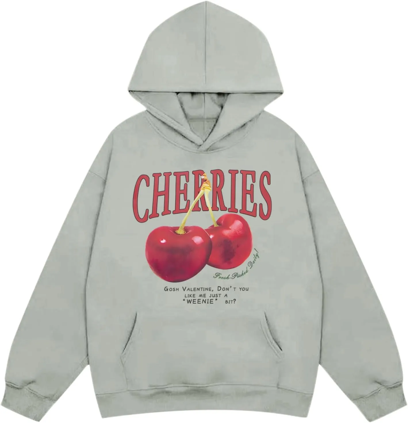 Mens Oversized Cherry Graphic Hoodies Vintage Cherries Printed Streetwear Sweatshirt Fleece Aesthetic Baggy Pullover