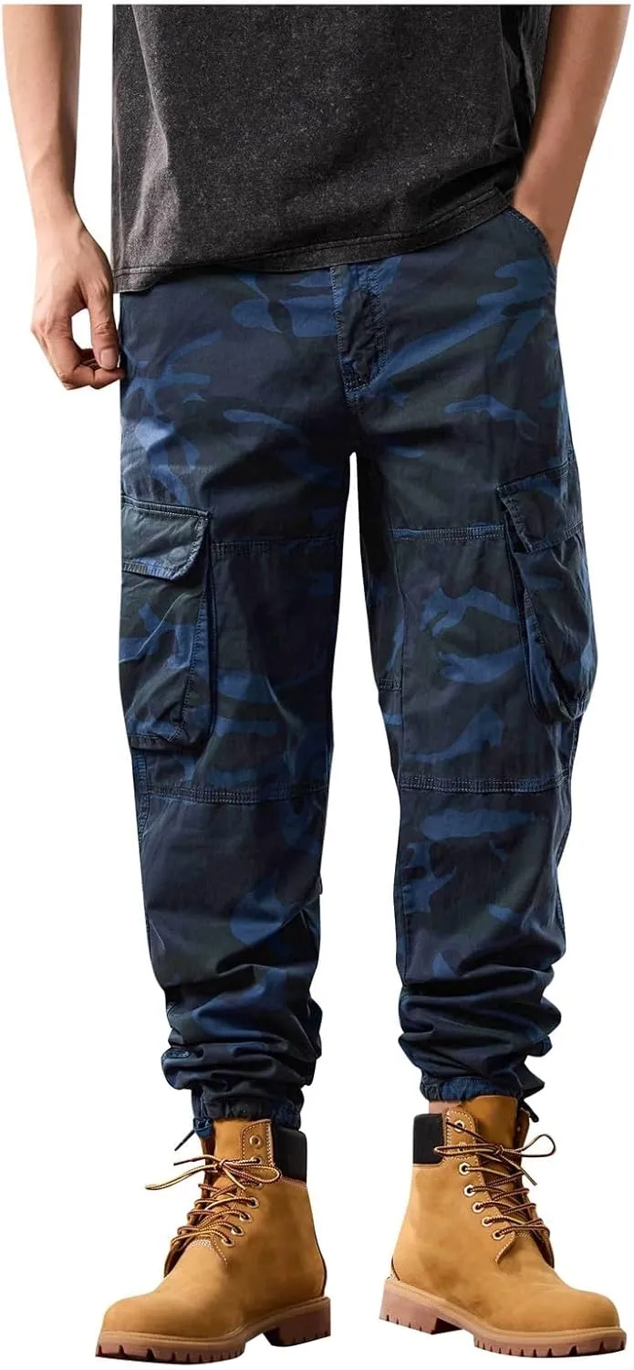 Men's Tactical Cargo Pants Hiking Joggers Running Workout Gym Track Pants Summer Lightweight Trousers
