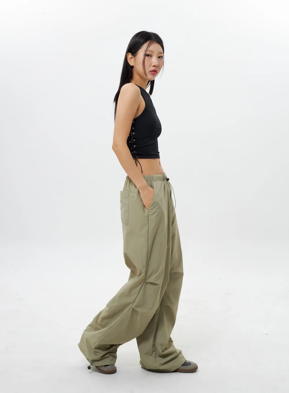 Nylon Wide Track Pants IY311