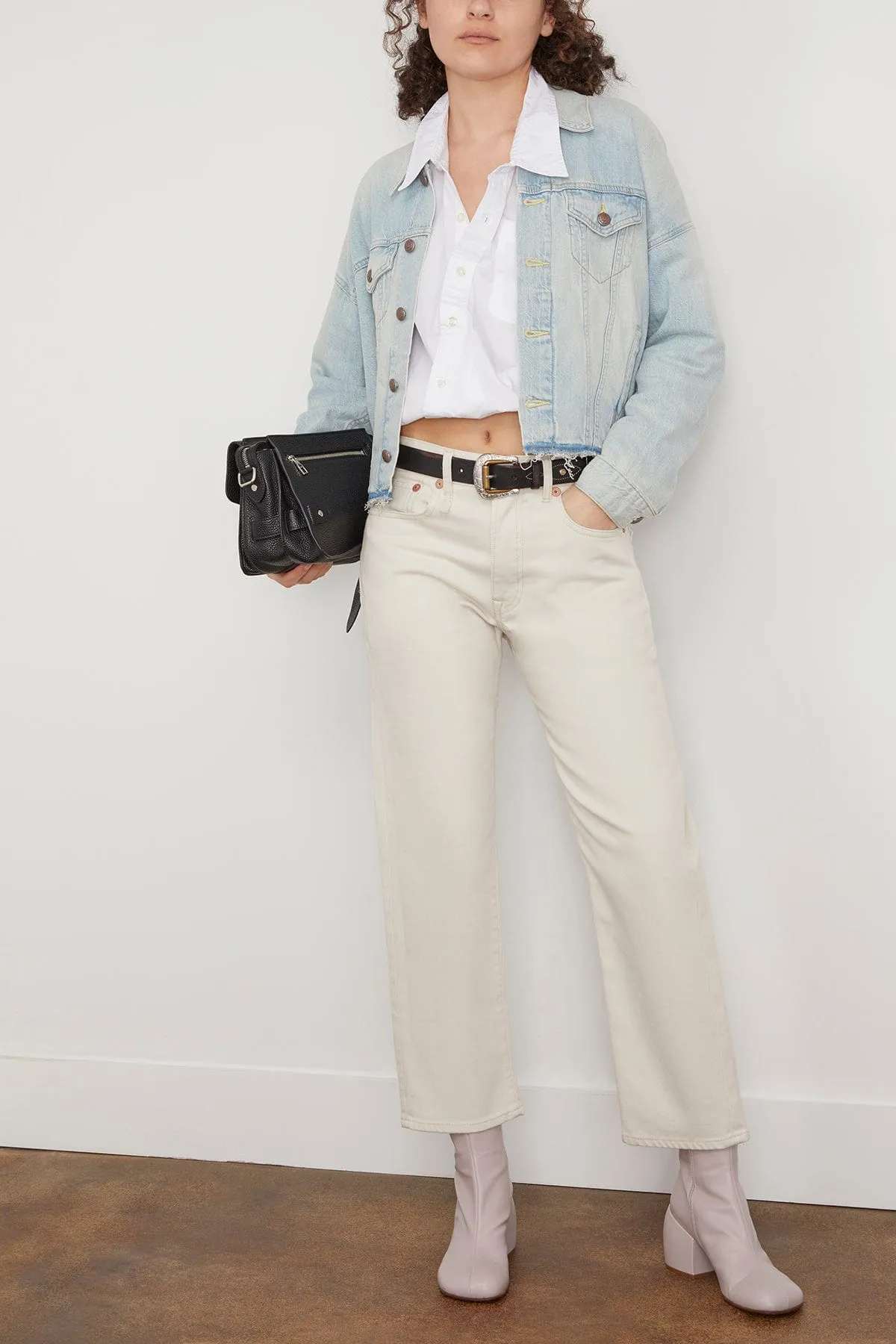 Oversized Cut-Off Trucker Jacket in Lennon Blue