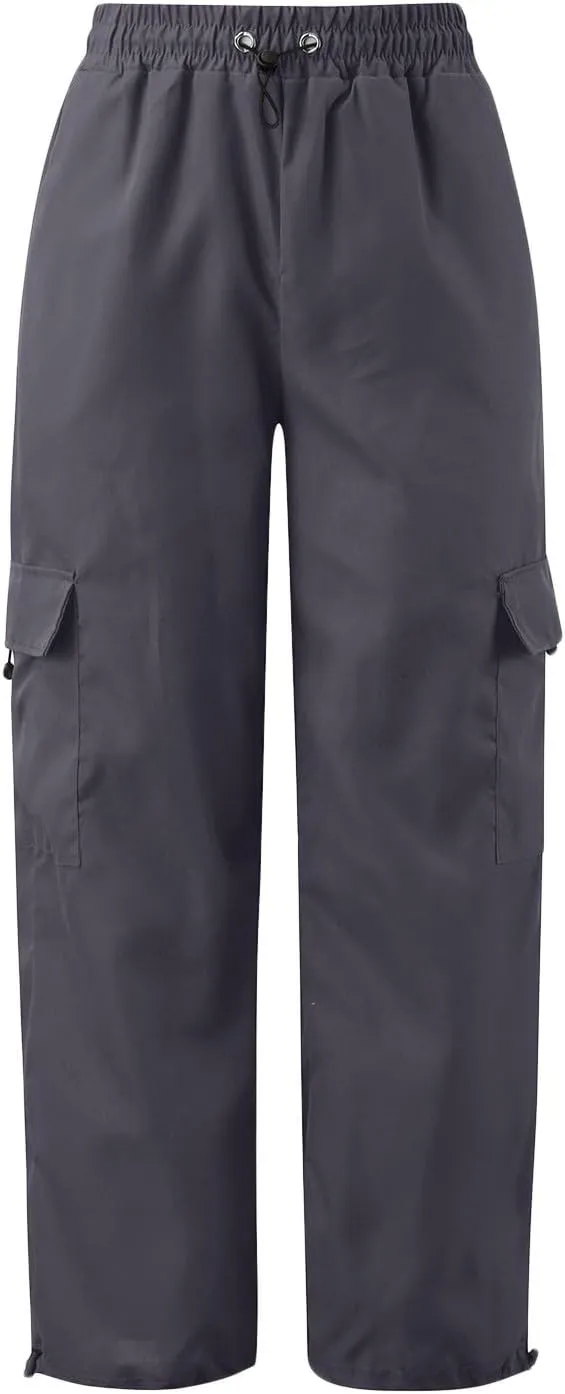 Parachute Pants for Women, Y2k Cargo Pants Women Baggy Drawstring High Rise Straight Leg Baggy Pants Jogger Sweatpants