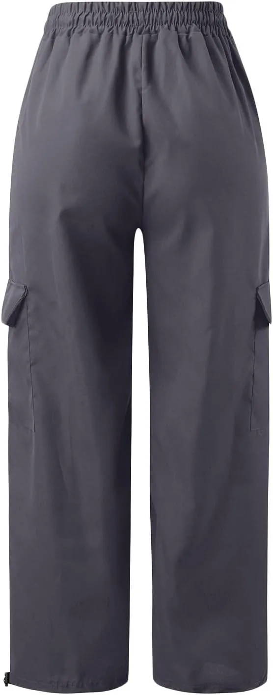 Parachute Pants for Women, Y2k Cargo Pants Women Baggy Drawstring High Rise Straight Leg Baggy Pants Jogger Sweatpants