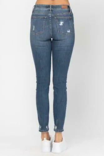 Plus Size Judy Blue Mid Rise Heavy Destroyed Skinny Jeans