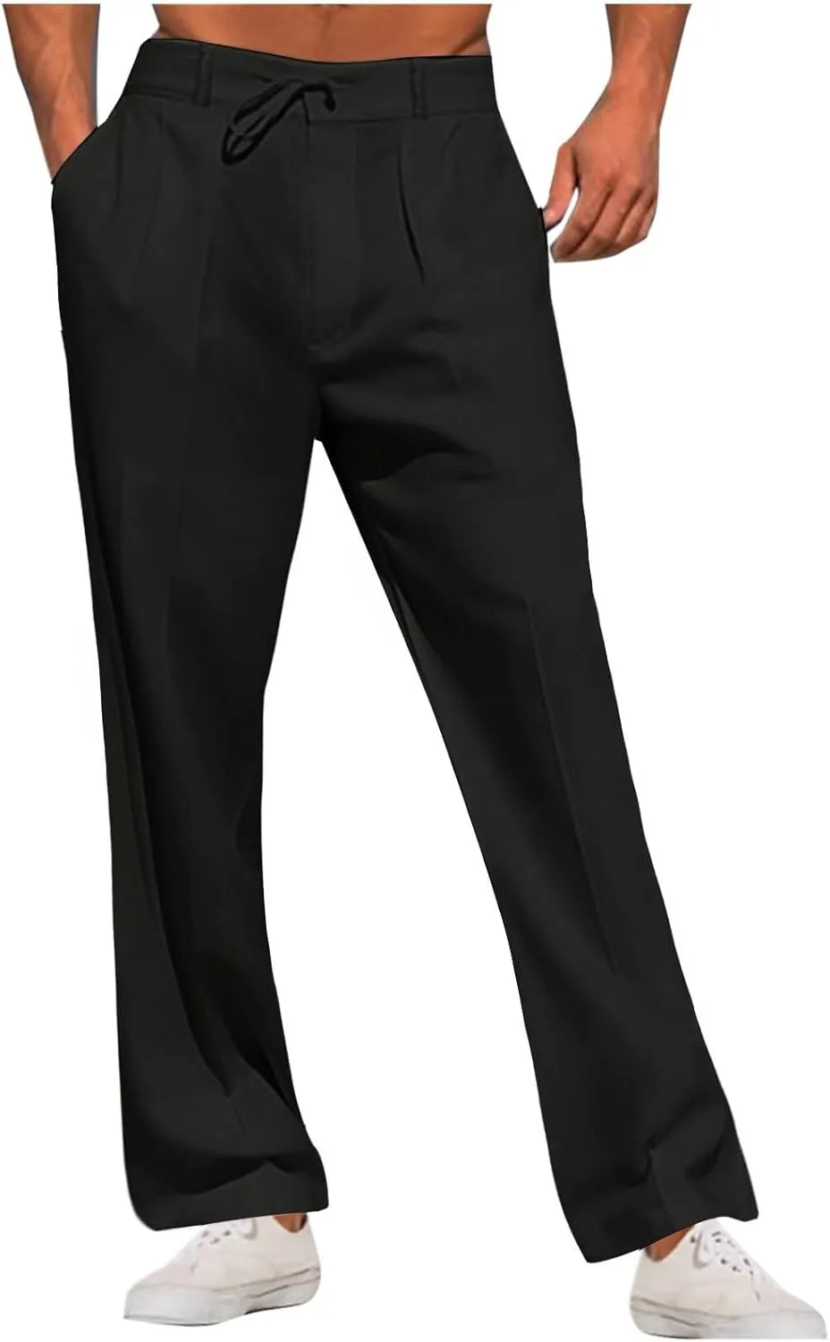 Plus Size Linen Pants for Men Casual Elastic Waist Lightweight Loose Fit Trousers Solid Business Wide Leg Suit Pant