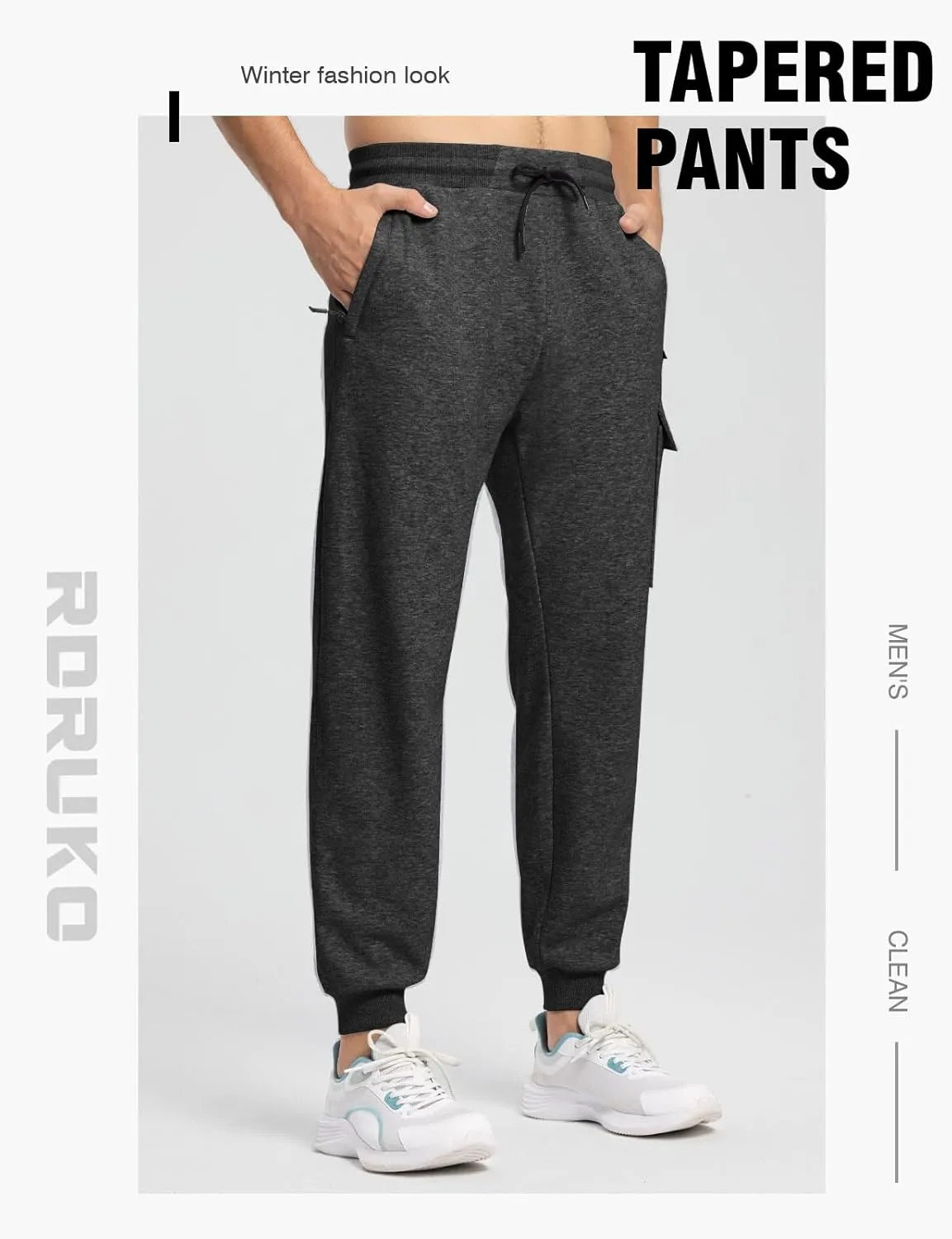 Rdruko Men's Fleece Jogger Pants Winter Thicken Sweatpants Warm Track Pants with Pockets