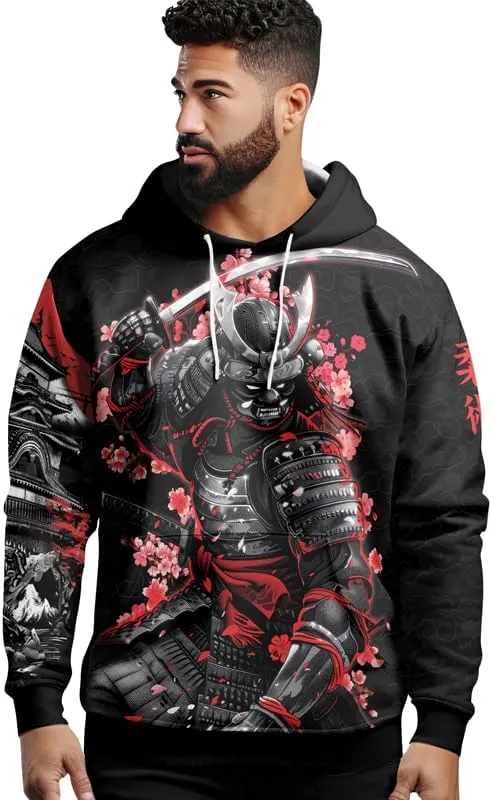 Samurai Mens Hooded Sweatshirt 3D Printed Graphic Pullover Streetwear Hoodies for Men and Women