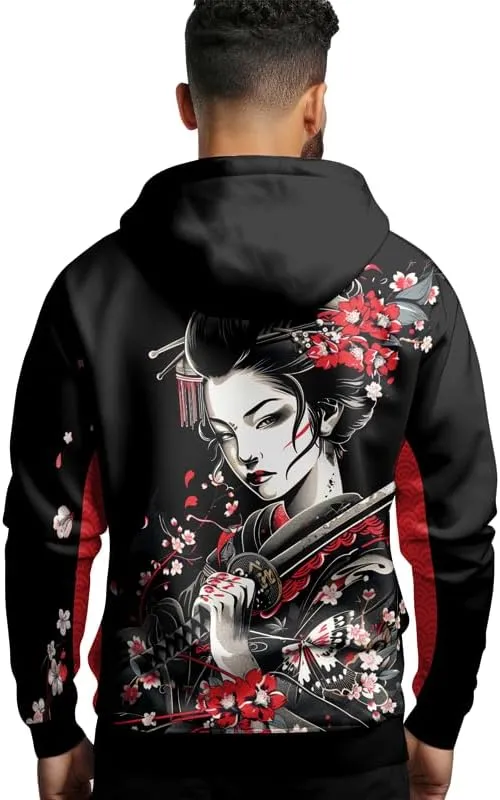 Samurai Mens Hooded Sweatshirt 3D Printed Graphic Pullover Streetwear Hoodies for Men and Women
