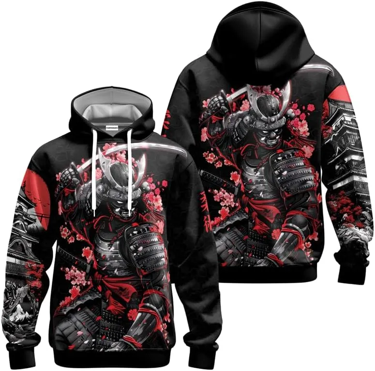 Samurai Mens Hooded Sweatshirt 3D Printed Graphic Pullover Streetwear Hoodies for Men and Women
