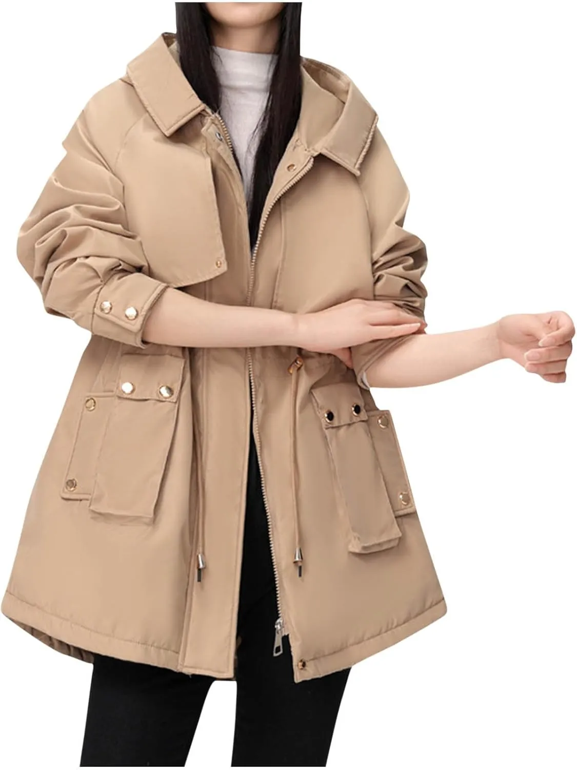 Snow Jackets for Women Winter Warm down Coats Plus Size Fuzzy Hooded Puffer Jackets Outdoor Waterproof Parka Coats
