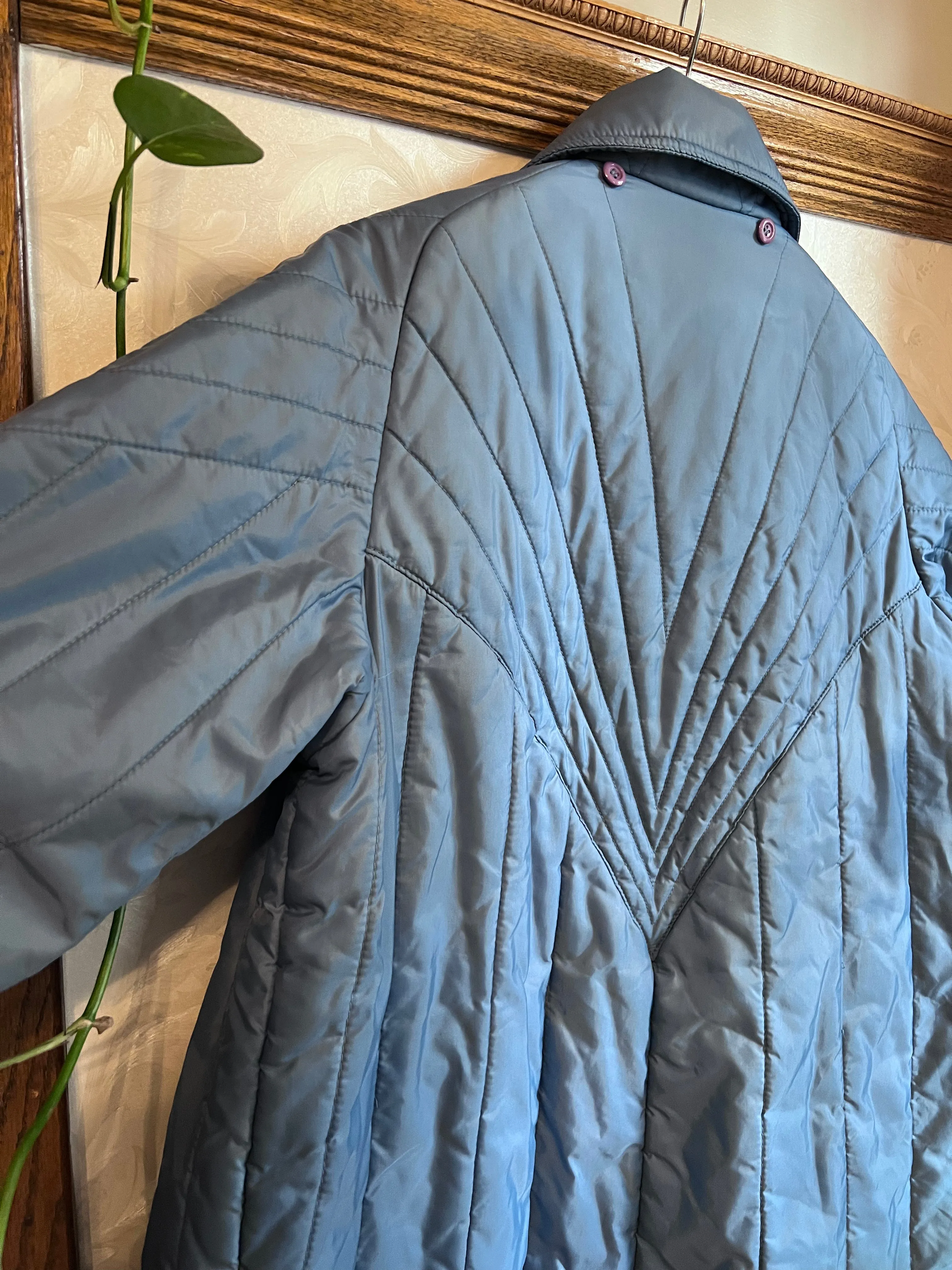 Vintage 70's Nylon Powder Blue Chevron Quilted Coat (2XL)