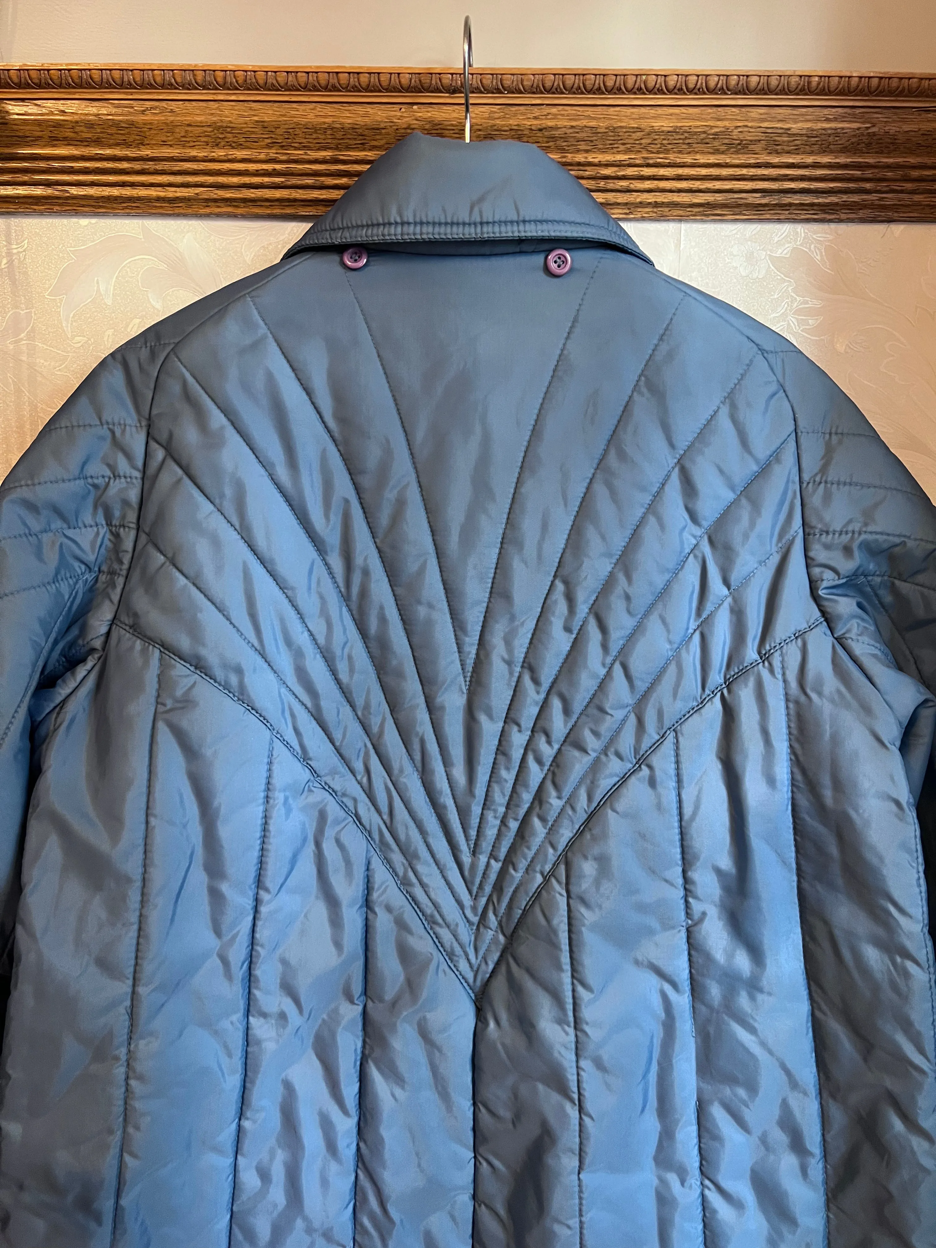 Vintage 70's Nylon Powder Blue Chevron Quilted Coat (2XL)