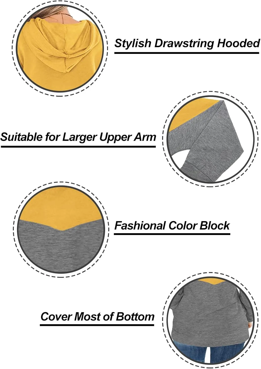 VISLILY Plus-Size Hoodies for Women Color Block Pullover Sweatshirts
