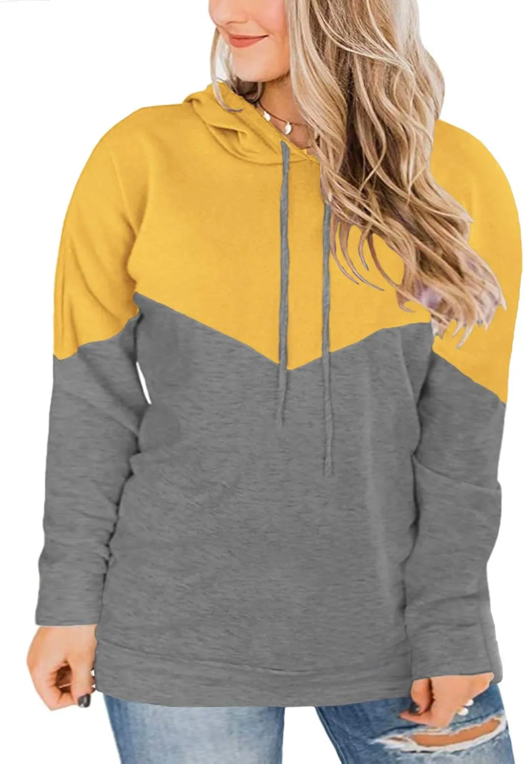 VISLILY Plus-Size Hoodies for Women Color Block Pullover Sweatshirts