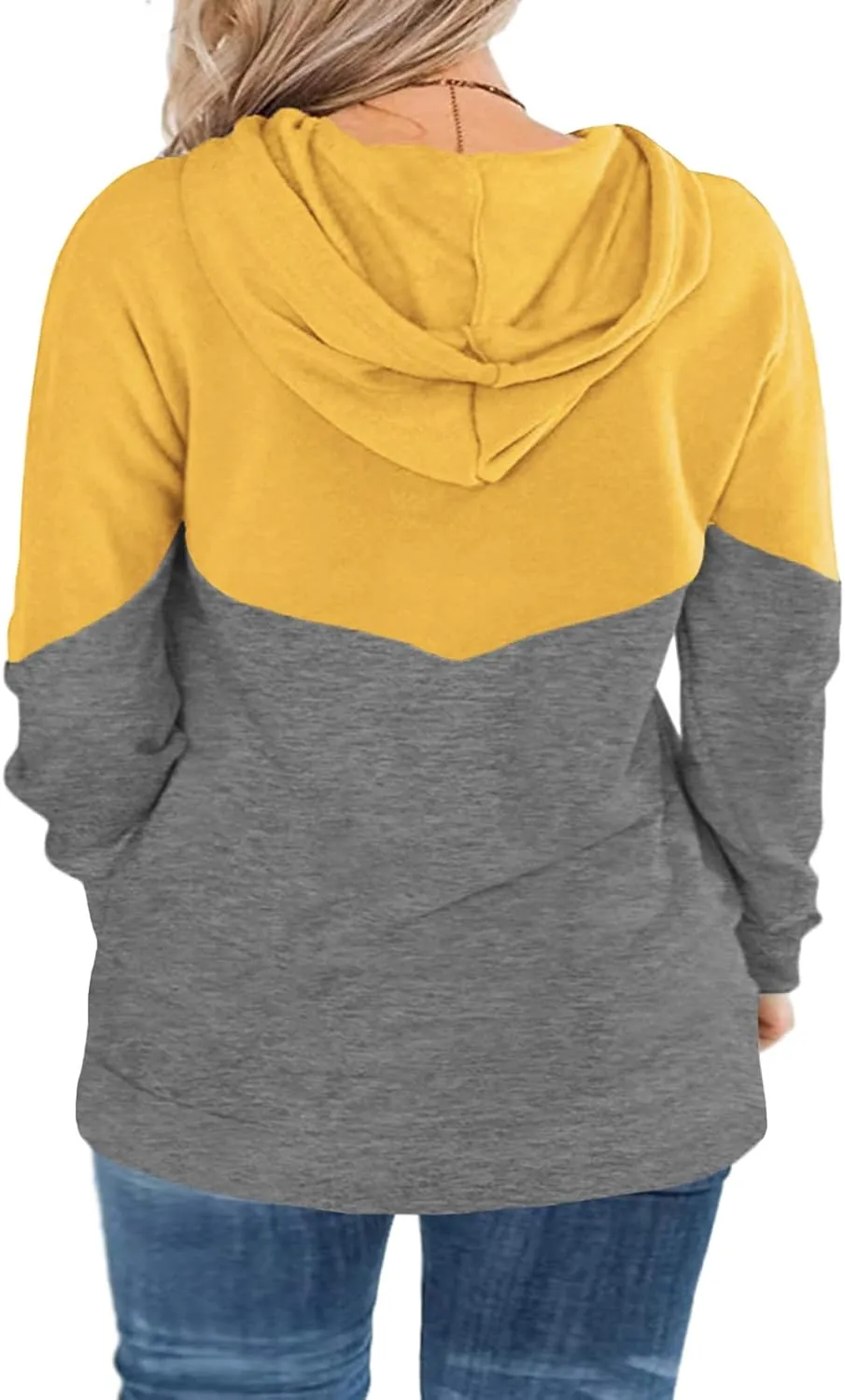VISLILY Plus-Size Hoodies for Women Color Block Pullover Sweatshirts