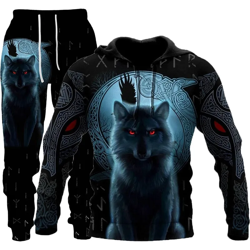 Wolf 3d Printed Hoodie Pants Suit