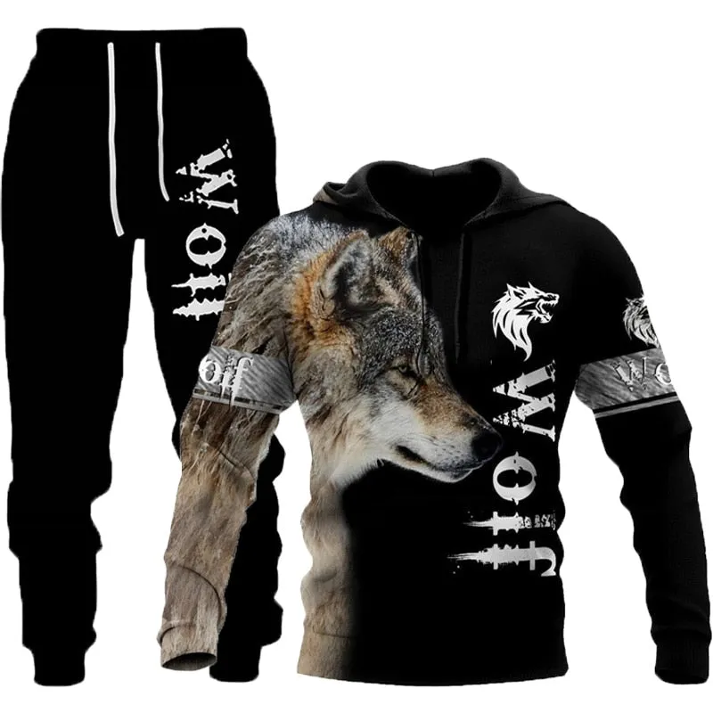 Wolf 3d Printed Hoodie Pants Suit